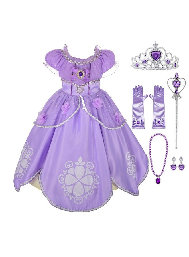 Lito Angels Toddler Girls' Princess Dress Up Costume Purple Fancy Party Dress Outfit with Accessories Size 5 B - Image 1