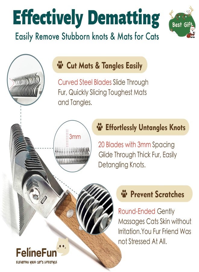 FelineFun Cat Brush for Dematting & Deshedding, 2 in 1 Undercoat Rake, Efficiently Remove Loose Hair & Matted Fur, Professional Shedding Comb for Indoor Cats & Long Haired Cats - Image 4