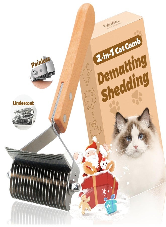 FelineFun Cat Brush for Dematting & Deshedding, 2 in 1 Undercoat Rake, Efficiently Remove Loose Hair & Matted Fur, Professional Shedding Comb for Indoor Cats & Long Haired Cats - Image 1
