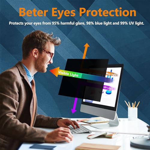 TomDetm [2-Pack] 23.8 Inch Computer Privacy Screen for 16:9 Monitor, Removable Anti Glare Blue Light Filter & Anti-Scratch Protector Film - Eye Protection Privacy Shield for Desktop Monitors - Image 3