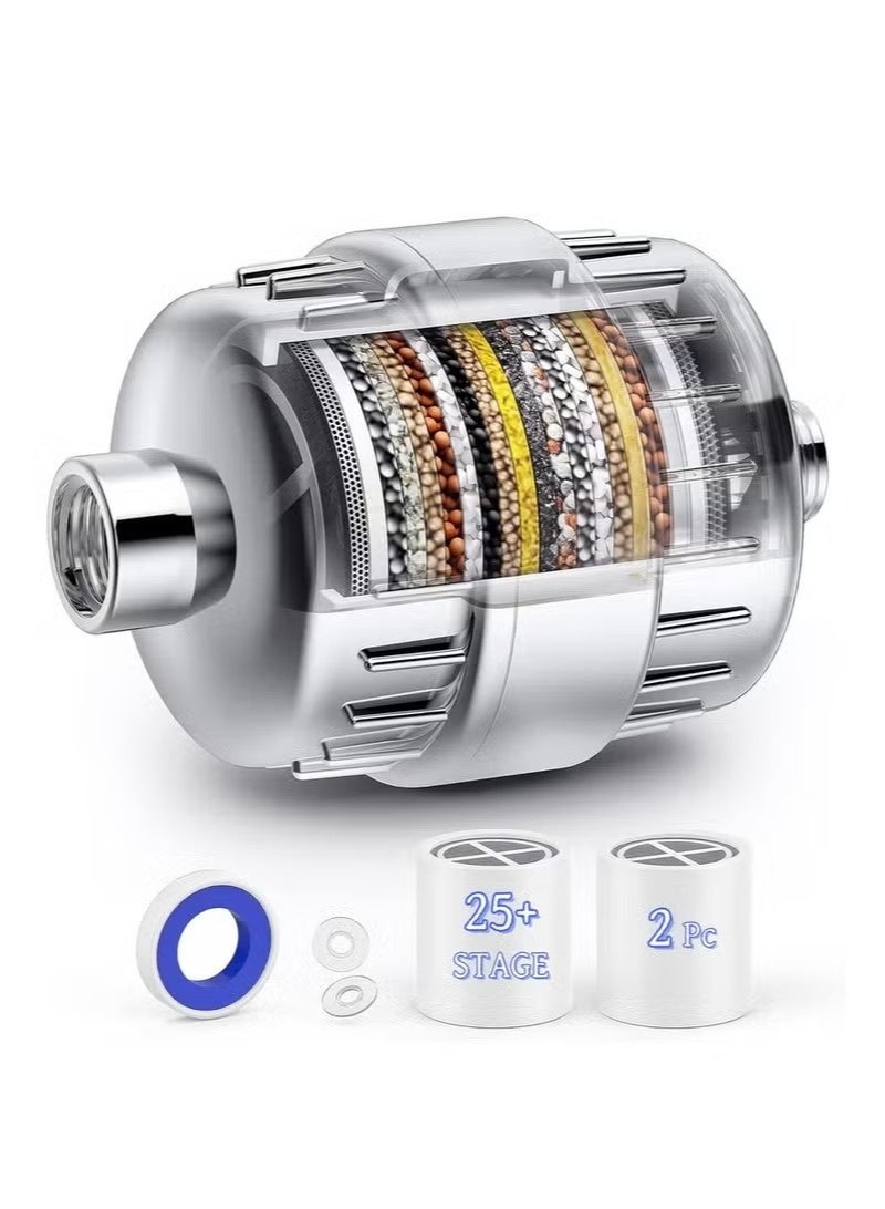 Beauenty 25 Stages Shower Filter for Hard Water (2 Cartridges Included) Remove Chlorine & Harmful Substances, Ionic Water Softener Filtered Showerhead Cartridge System for Bath Anti-Dry Skin Hair - Image 1
