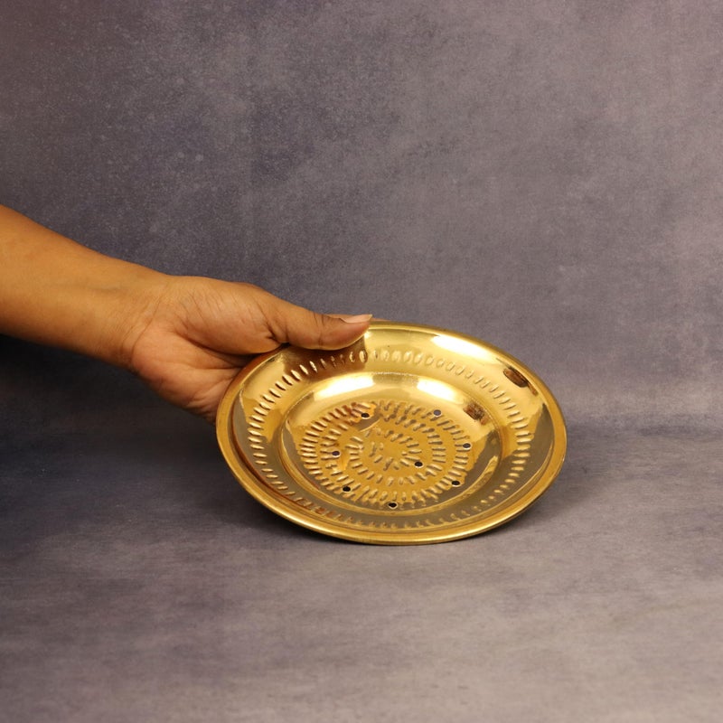 Putrika Spillbox Traditional Handcrafted Brass Utensil Pongal Pot Sipple Plate|Cookware|Sankranthi Festival|Plate with Holes(Big Sipple Plate) - Image 3