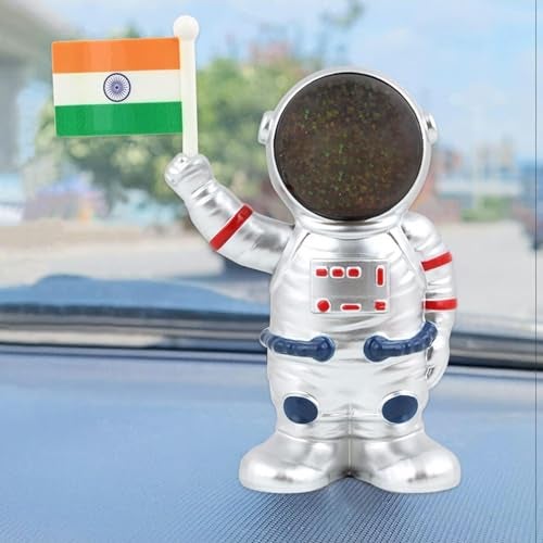 ascension Solar Power Car Astronaut Robot with Raising Shaking Hand Flag for Car Dashboard Decorations Solar Astronauts for Office Desk Home Decor Car Interior Accessories (Silver) - Image 3