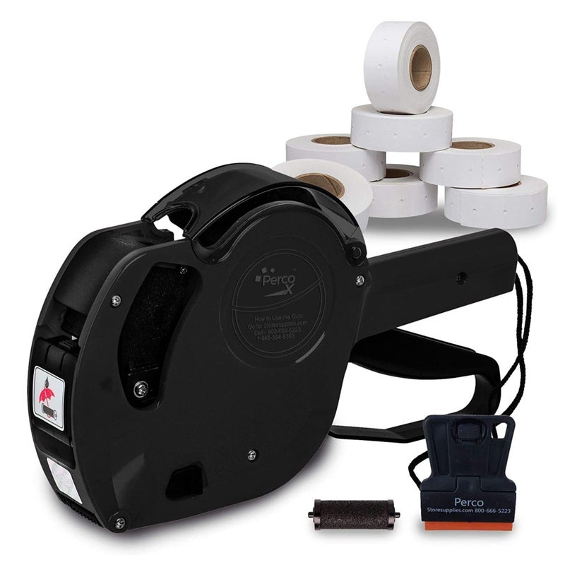 بيركو Perco X 1 Line Price Gun Kit - مسدس ملصقات بخط واحد مع 9000 ملصق أبيض فارغ ومحبر إضافي - Image 1
