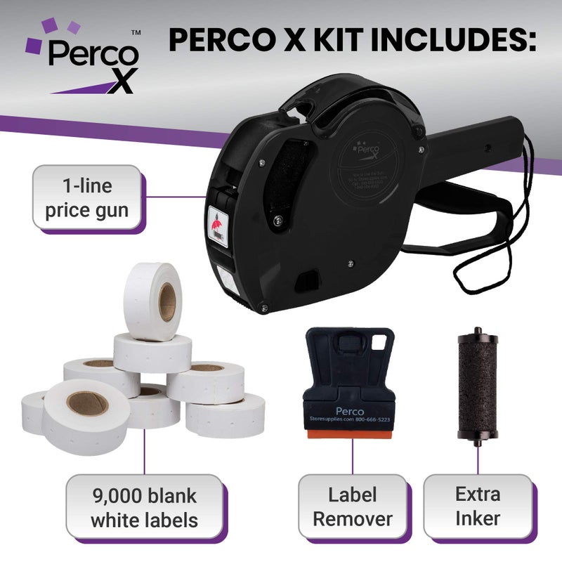 بيركو Perco X 1 Line Price Gun Kit - مسدس ملصقات بخط واحد مع 9000 ملصق أبيض فارغ ومحبر إضافي - Image 3