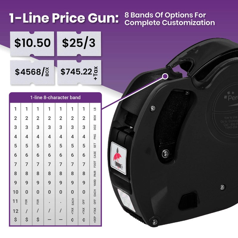 بيركو Perco X 1 Line Price Gun Kit - مسدس ملصقات بخط واحد مع 9000 ملصق أبيض فارغ ومحبر إضافي - Image 4