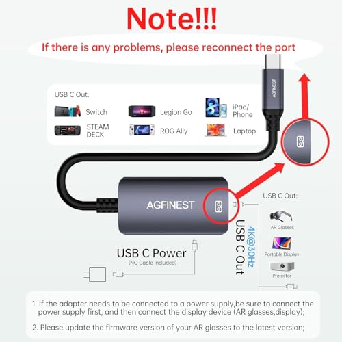 AGFINEST USB C to AR Glasses with Charging Adapter Enables Multi-Screen Enhanced 3D 4K@60Hz PD 100W Compatible for iPhone 15/16 Viture/Rokid/Xreal AR Glasses (Dual USB C) - Image 5