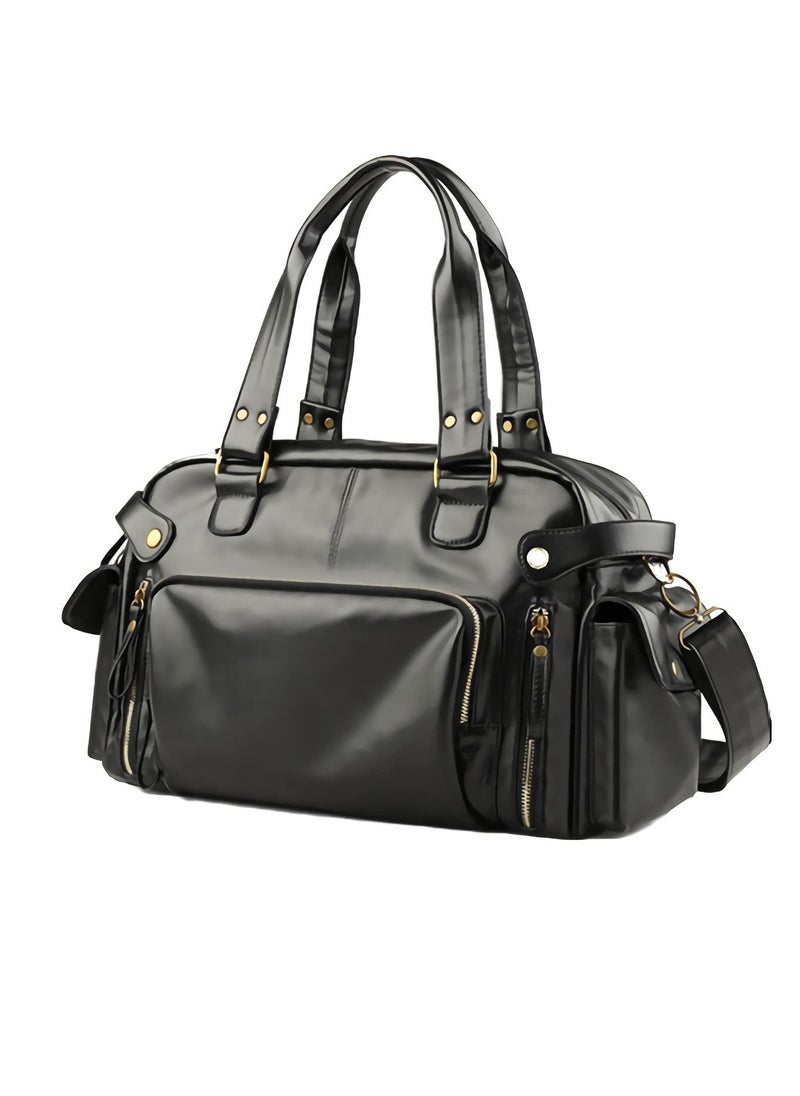 SYOSI - Leather Duffel Bag Full Grain Leather Travel Bag Weekend Bag Gym - Image 1
