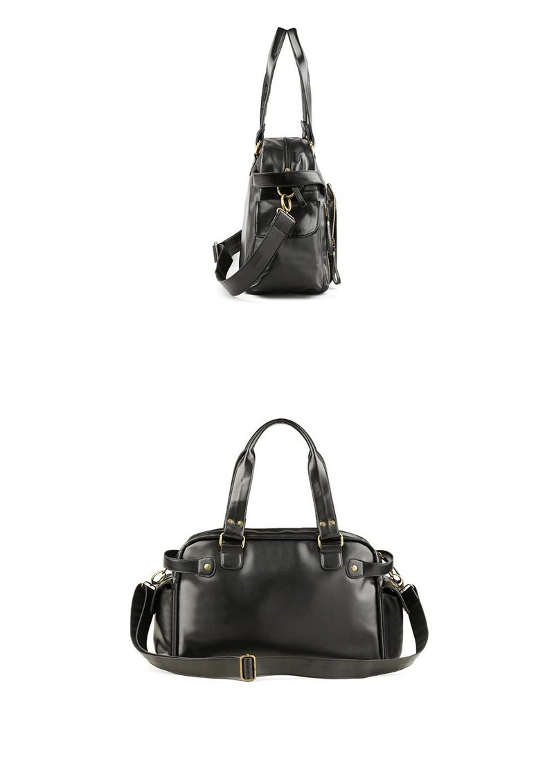 SYOSI - Leather Duffel Bag Full Grain Leather Travel Bag Weekend Bag Gym - Image 1