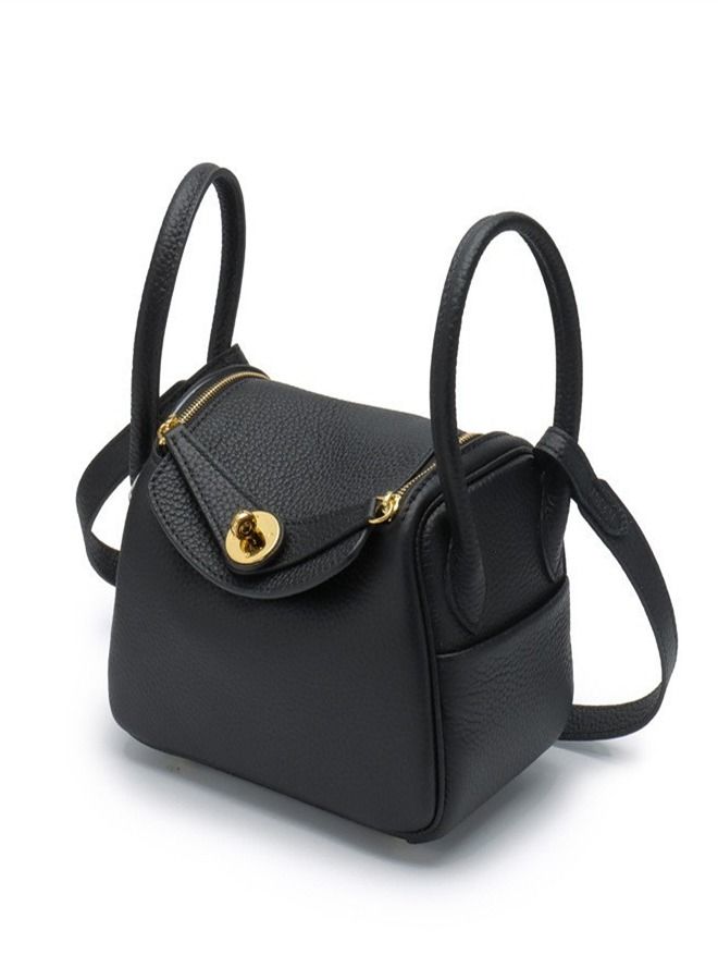 Loquat Leather One-Shoulder Portable Pillow Bag Black  - Image 1