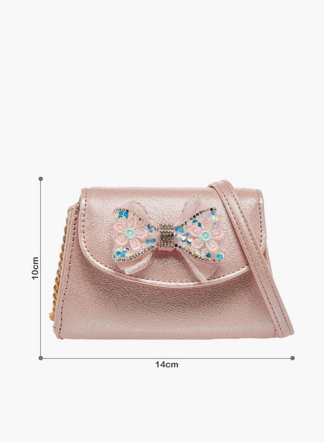 Celeste Bow Embellished Crossbody Bag with Chain Strap - Image 2
