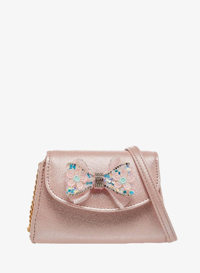 Celeste Bow Embellished Crossbody Bag with Chain Strap - Image 1