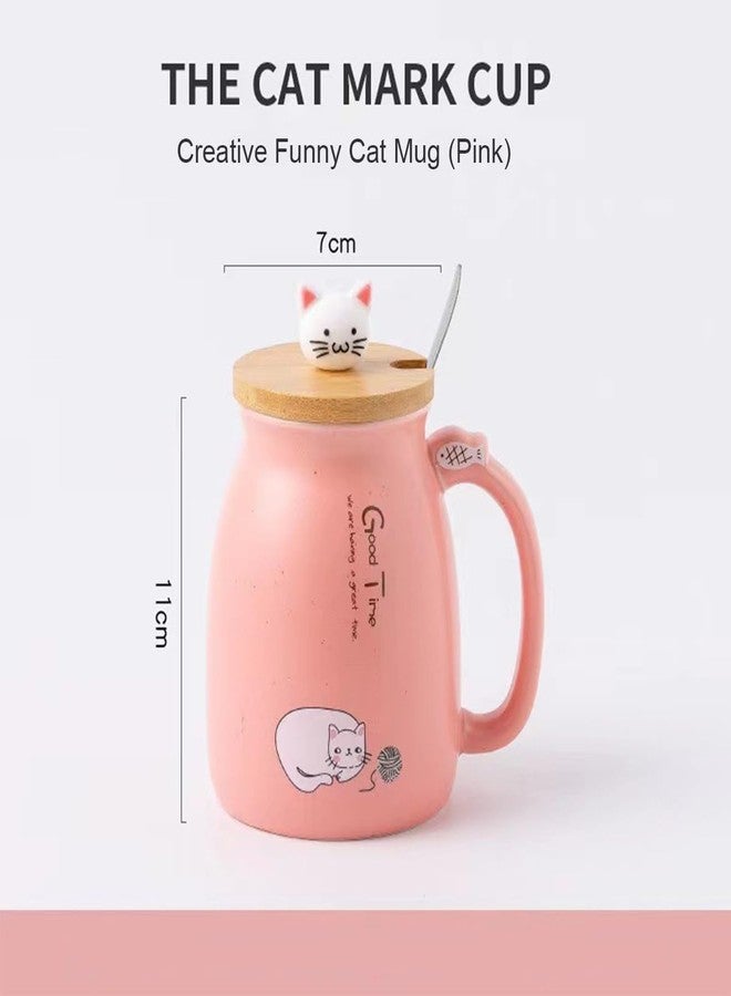 Spooky Creative Starry Sky Ceramic Mug - Cute 3D Cat Design with Lid & Spoon, Perfect for Office, Breakfast, & Gifts - Available in Pink - 420ml - Image 4