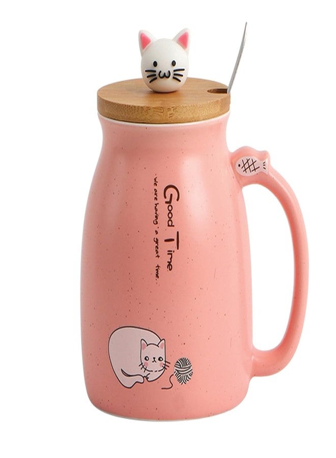 Spooky Creative Starry Sky Ceramic Mug - Cute 3D Cat Design with Lid & Spoon, Perfect for Office, Breakfast, & Gifts - Available in Pink - 420ml - Image 1