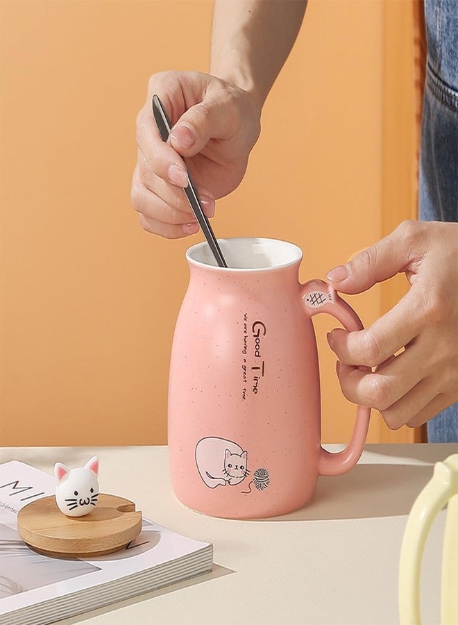 Spooky Creative Starry Sky Ceramic Mug - Cute 3D Cat Design with Lid & Spoon, Perfect for Office, Breakfast, & Gifts - Available in Pink - 420ml - Image 5
