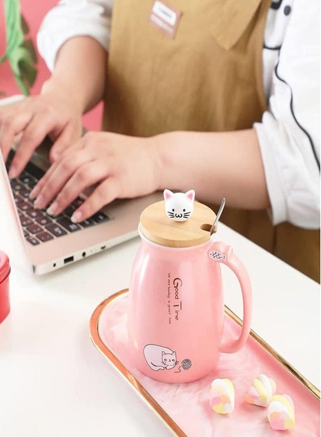 Spooky Creative Starry Sky Ceramic Mug - Cute 3D Cat Design with Lid & Spoon, Perfect for Office, Breakfast, & Gifts - Available in Pink - 420ml - Image 3