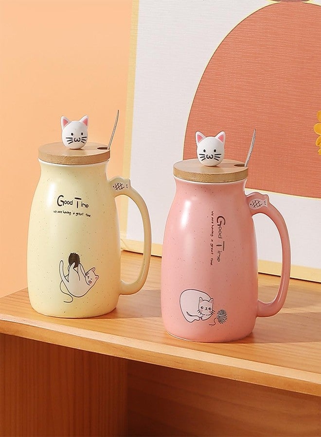 Spooky Creative Starry Sky Ceramic Mug - Cute 3D Cat Design with Lid & Spoon, Perfect for Office, Breakfast, & Gifts - Available in Pink - 420ml - Image 2