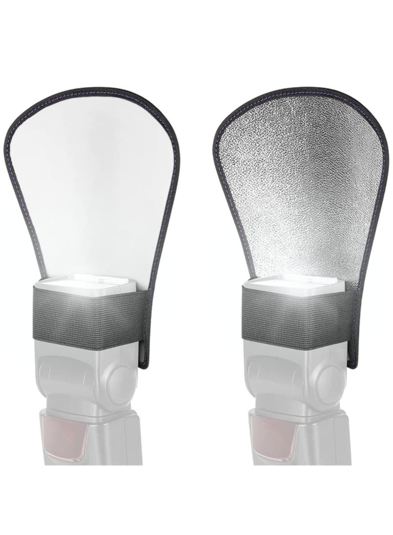 سيوسي ناشر فلاش ، عبوتان مع شريط مرن وجهين أبيض / فضي منحني فلاش عاكس SLR خارجي يربك فلاش غطاء ناعم مناسب لجميع الفلاشات الخارجية - Image 1