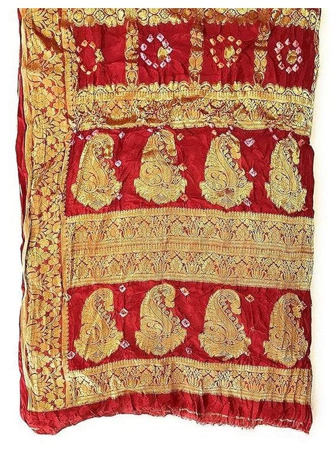 PK MART Women's Banarasi Art Silk Bandhani Saree, Traditional Indian Bridal Dress, Rajasthani Gharchola Style, bandhani (Maroon) - Image 2