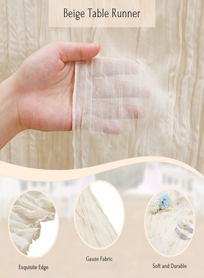 LuoluoHouse Beige Cheesecloth Table Runner 10FT Summer Boho Gauze Runner Fabric for Wedding Reception Party Decor Bridal Shower Bulk Table Decorations - Image 4
