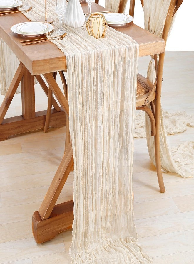 LuoluoHouse Beige Cheesecloth Table Runner 10FT Summer Boho Gauze Runner Fabric for Wedding Reception Party Decor Bridal Shower Bulk Table Decorations - Image 1