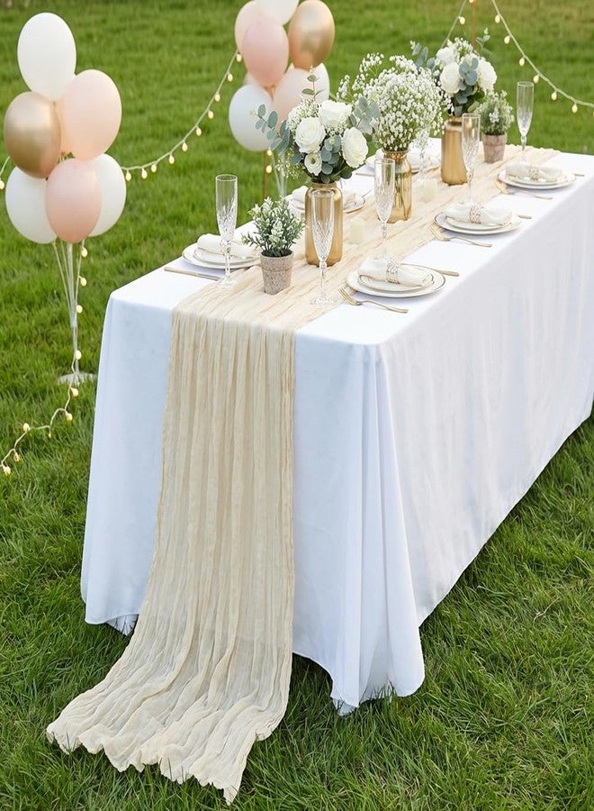 LuoluoHouse Beige Cheesecloth Table Runner 10FT Summer Boho Gauze Runner Fabric for Wedding Reception Party Decor Bridal Shower Bulk Table Decorations - Image 2