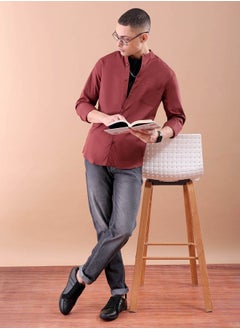 The Indian Garage Co Men Regular Fit Solid Full Sleeves Mandarin Collar Casual Shirt  - Image 5