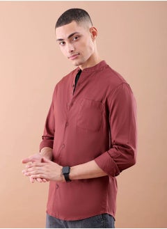 The Indian Garage Co Men Regular Fit Solid Full Sleeves Mandarin Collar Casual Shirt  - Image 3