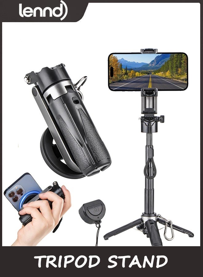 LENND Tripod Stand for iPhone,Portable Pocket Size Selfie Stick with Rechargeable Remote and Metal Ring,Extendable Detachable Cell Phone Tripod Compatible with iPhone/Android
