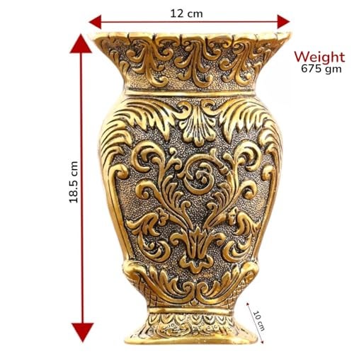 Kridaykraft Decorative Metal Vase, Antique Gold Finish, Baroque Floral Pattern, Traditional Ornate Design - Image 2