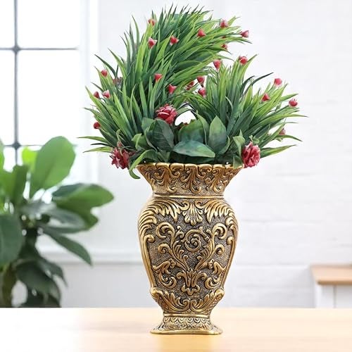 Kridaykraft Decorative Metal Vase, Antique Gold Finish, Baroque Floral Pattern, Traditional Ornate Design - Image 4