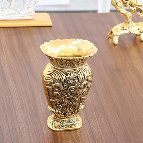 Kridaykraft Decorative Metal Vase, Antique Gold Finish, Baroque Floral Pattern, Traditional Ornate Design - Image 5
