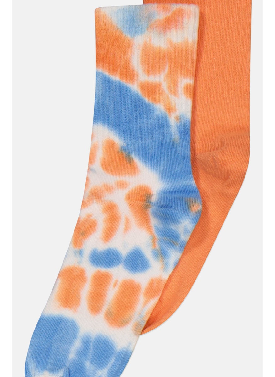 Don't Call Me Jennyfer - Women 2 Pairs Tie Dye And Plan High Sock, Orange/Blue - Image 1