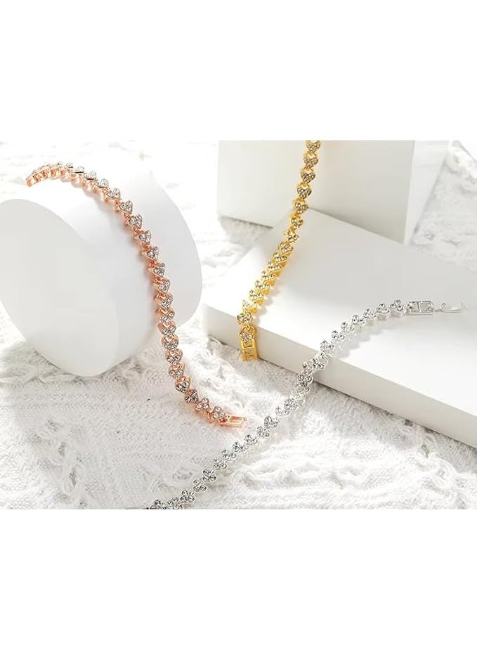 م اكس م طقم أساور نسائي (3 قطع) – ذهب، فضي وذهبي وردي | أساور سبيكة بشكل قلب كلاسيكي | أسلوب روماني أنيق هدية مثالية للنساء والبنات - Image 2