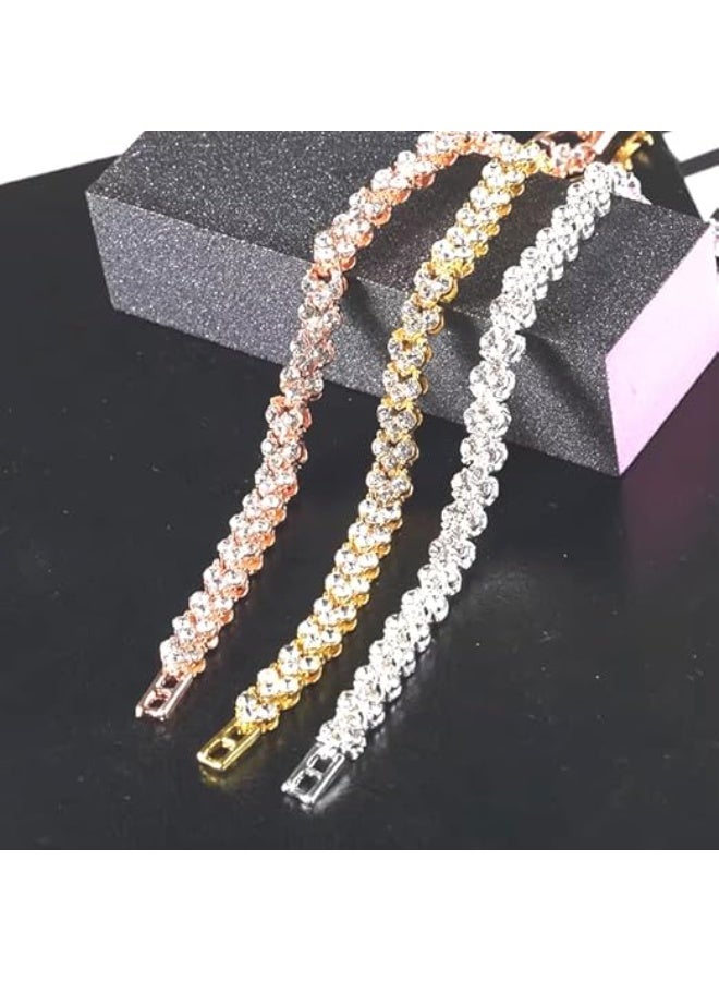 م اكس م طقم أساور نسائي (3 قطع) – ذهب، فضي وذهبي وردي | أساور سبيكة بشكل قلب كلاسيكي | أسلوب روماني أنيق هدية مثالية للنساء والبنات - Image 4