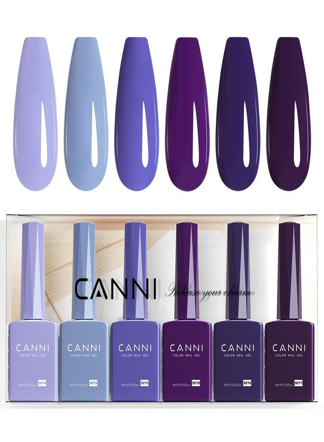 CANNI 6 Colors 9 ML Hema-Free Dark Purple Blue Gel Nail Polish Set, Blue Dark Purple Gel Polish Kit, Soak Off LED Nail Gel Manicure Kit DIY at Home Salon Gifts - Image 1