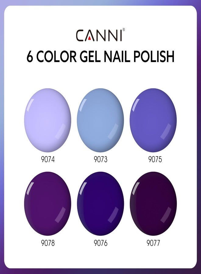 CANNI 6 Colors 9 ML Hema-Free Dark Purple Blue Gel Nail Polish Set, Blue Dark Purple Gel Polish Kit, Soak Off LED Nail Gel Manicure Kit DIY at Home Salon Gifts - Image 2