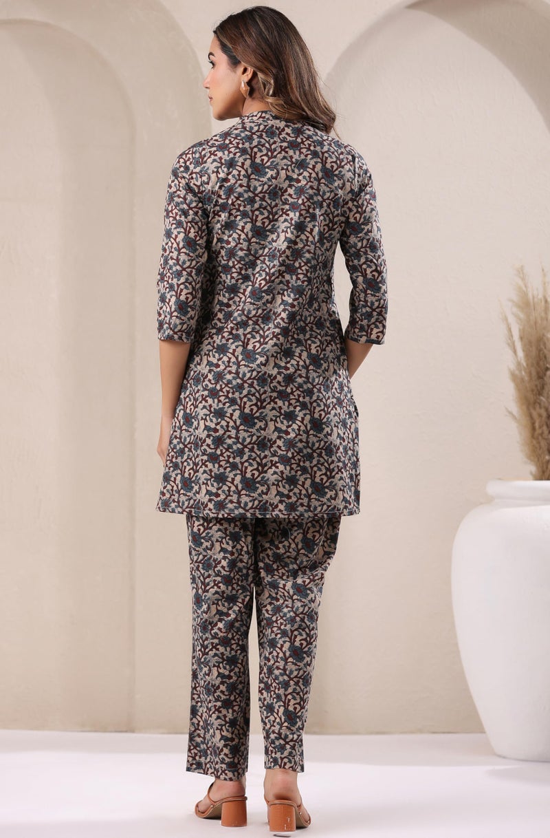 Janasya Women's Beige Pure Cotton Floral Printed Straight Co-ord Set (JAC24CD01435-XS) - Image 4
