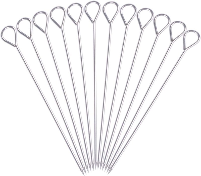 HONSHEN 8 Inch Stainless Steel BBQ Skewers, Shish Kebab Kabob Skewers 12 pcs - Image 1