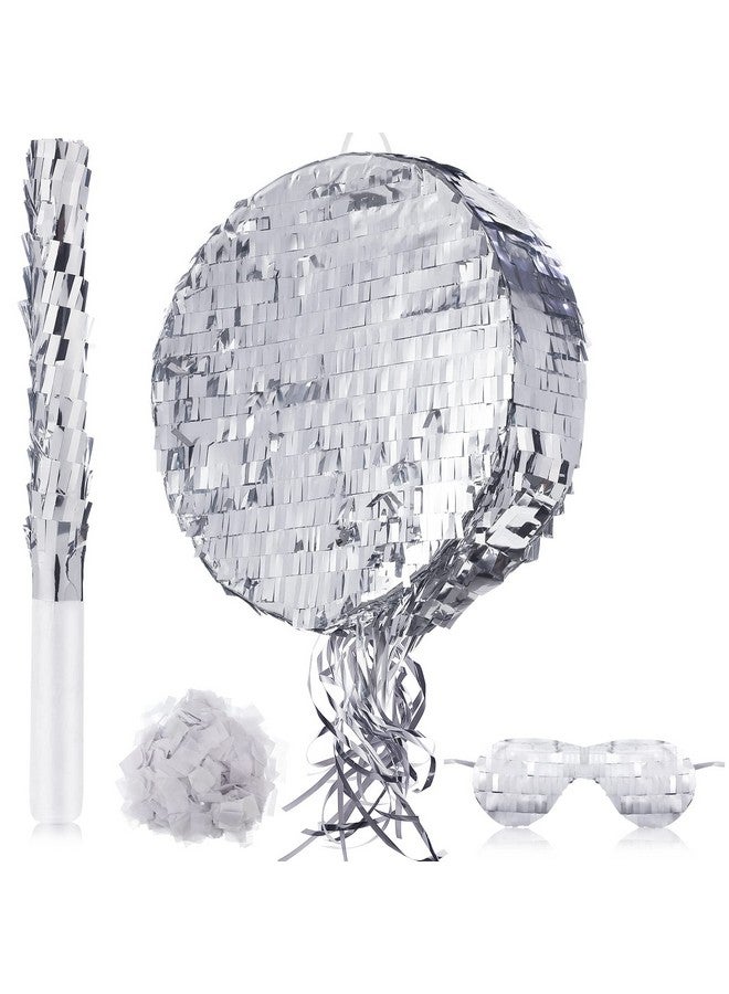 Ferraycle بيانات صغيرة على شكل كرة ديسكو مع عصا بيناتا وقناع وكونفيتي ورق فضي بيناتا لحفلة عيد الميلاد بيناتا صغيرة للأطفال والكبار لعبة عيد ميلاد عتيقة زينة الحفلات لوازم هدايا (مدور) - Image 2