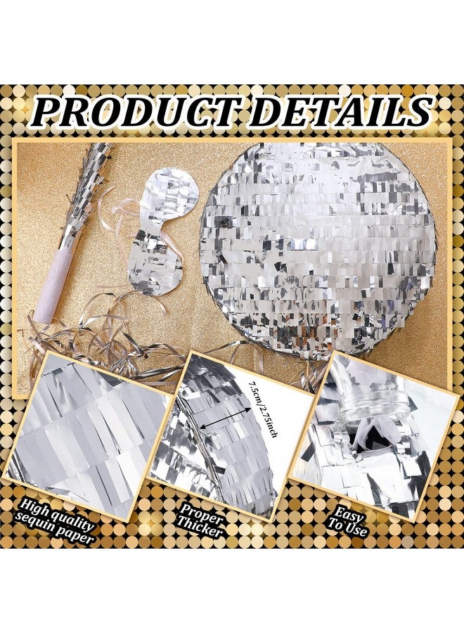 Ferraycle بيانات صغيرة على شكل كرة ديسكو مع عصا بيناتا وقناع وكونفيتي ورق فضي بيناتا لحفلة عيد الميلاد بيناتا صغيرة للأطفال والكبار لعبة عيد ميلاد عتيقة زينة الحفلات لوازم هدايا (مدور) - Image 4