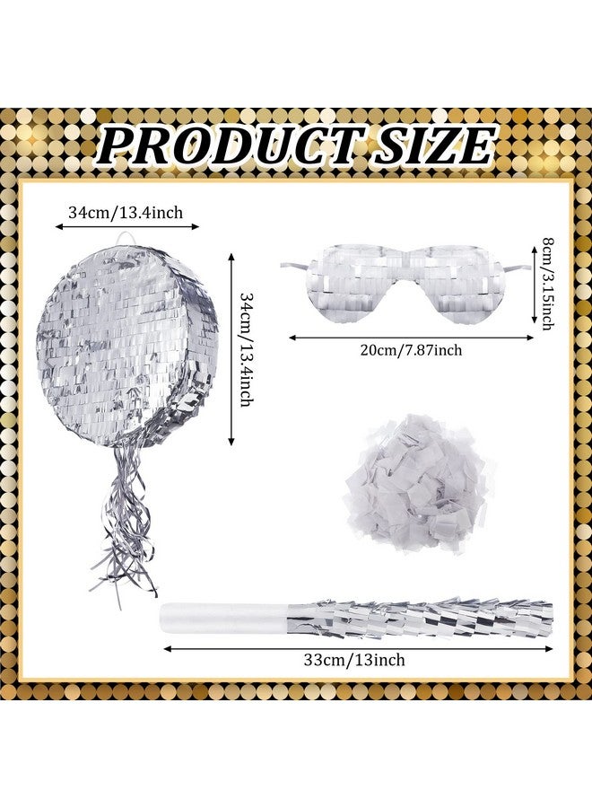 Ferraycle بيانات صغيرة على شكل كرة ديسكو مع عصا بيناتا وقناع وكونفيتي ورق فضي بيناتا لحفلة عيد الميلاد بيناتا صغيرة للأطفال والكبار لعبة عيد ميلاد عتيقة زينة الحفلات لوازم هدايا (مدور) - Image 5