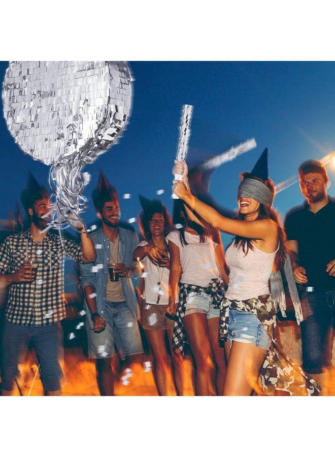 Ferraycle بيانات صغيرة على شكل كرة ديسكو مع عصا بيناتا وقناع وكونفيتي ورق فضي بيناتا لحفلة عيد الميلاد بيناتا صغيرة للأطفال والكبار لعبة عيد ميلاد عتيقة زينة الحفلات لوازم هدايا (مدور) - Image 3