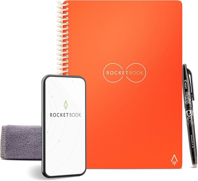 Rocketbook Core Reusable Smart Notebook | Innovative, Eco-Friendly, Digitally Connected Notebook with Cloud Sharing Capabilities | Lined, 6" x 8.8", 36 Pg, Beacon Orange, with Pen, Cloth, and App - Image 1