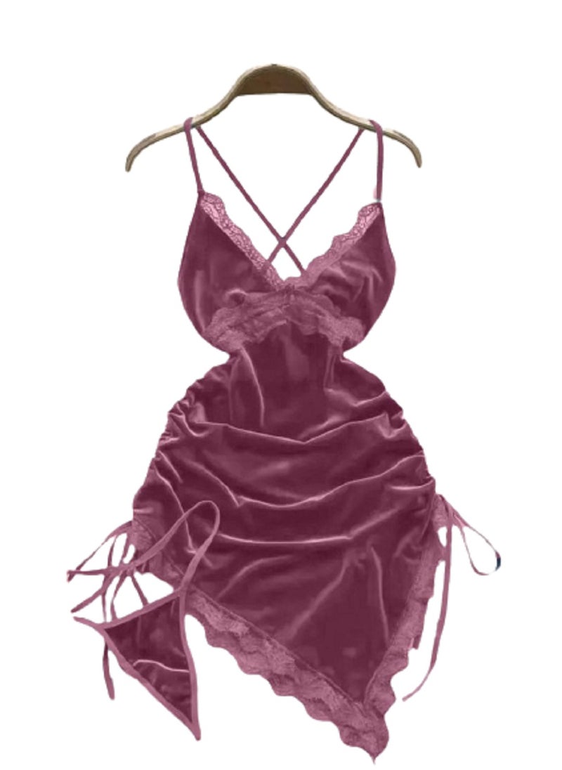 Ward - Women's Nightgown with Ruffled Design and Side Ties Lace Trimmed - Image 1