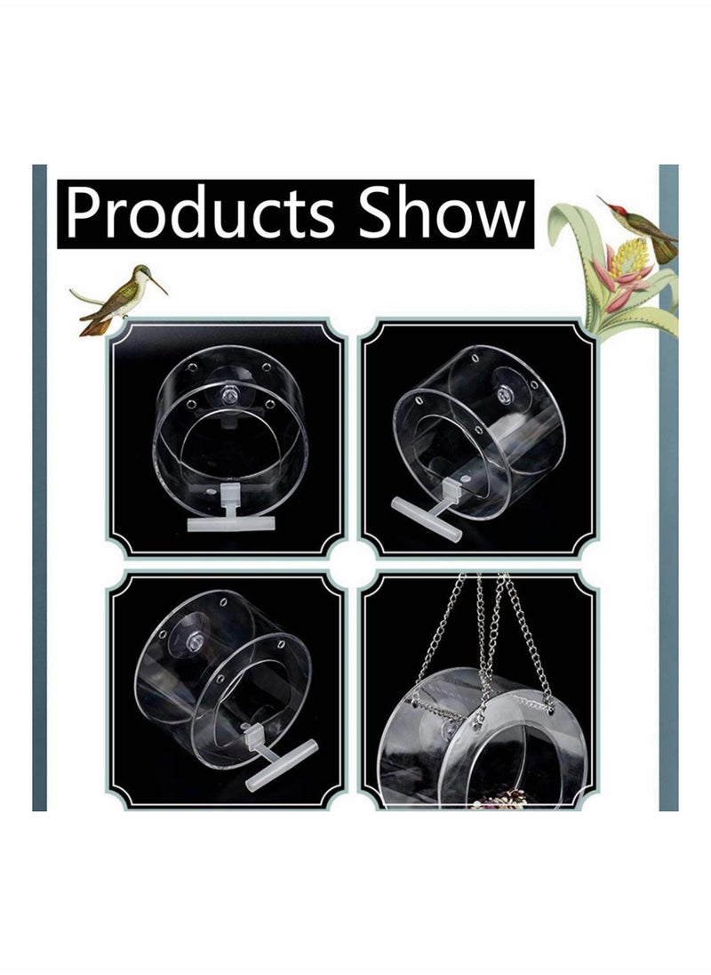 Window Bird Feeder, Hanging Acrylic Bird Feeder with Suction Cup and Seed Tray Clear Bird House Round Shape for Feeding Small Birds Decorate Your House