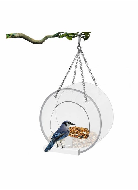 Window Bird Feeder, Hanging Acrylic Bird Feeder with Suction Cup and Seed Tray Clear Bird House Round Shape for Feeding Small Birds Decorate Your House