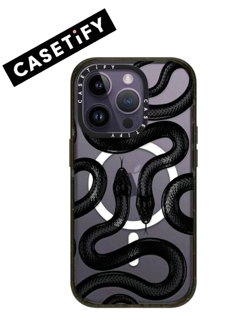 Casetify - Case for iPhone 14 Pro Black Kingsnake Magnetic Magsafe MagFit Anti-Yellowing Technology Cover - Image 1