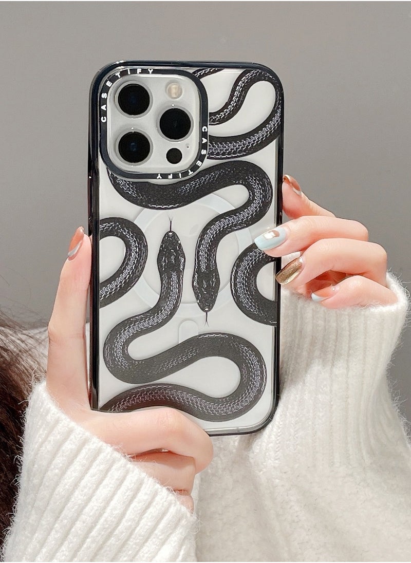 Casetify - Case for iPhone 14 Pro Black Kingsnake Magnetic Magsafe MagFit Anti-Yellowing Technology Cover - Image 1
