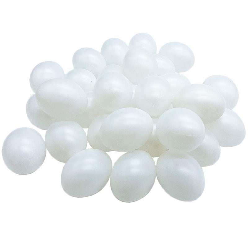 Haawooky 30 Pack White Plastic Eggs Fake Easter Egg Artificial Chicken Egg for DIY Crafts Painting Party Home Decor Kids Kitchen  - Image 1